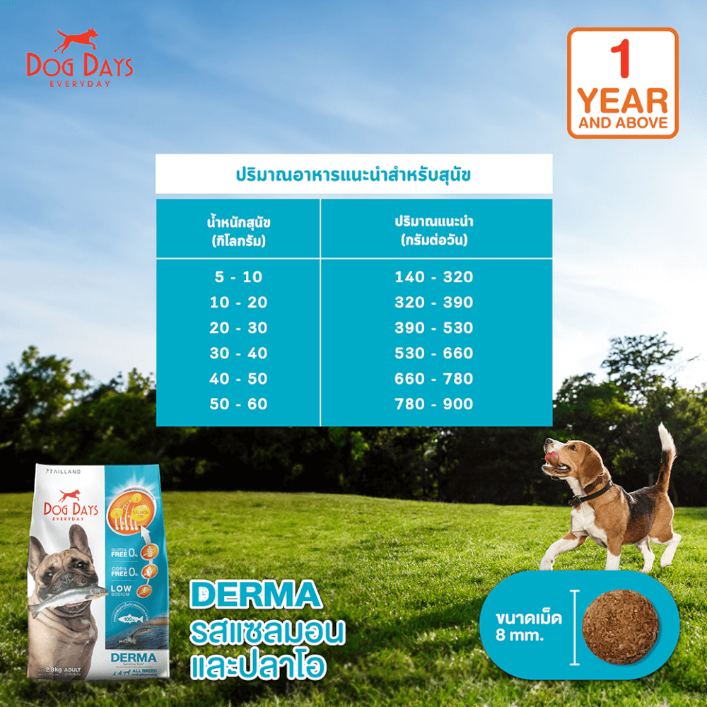 อาหารเม็ดสำหรับสุนัข DOG DAYS เกรดโฮลิสติก รสปลา สูตร DERMA (11.2 KG)